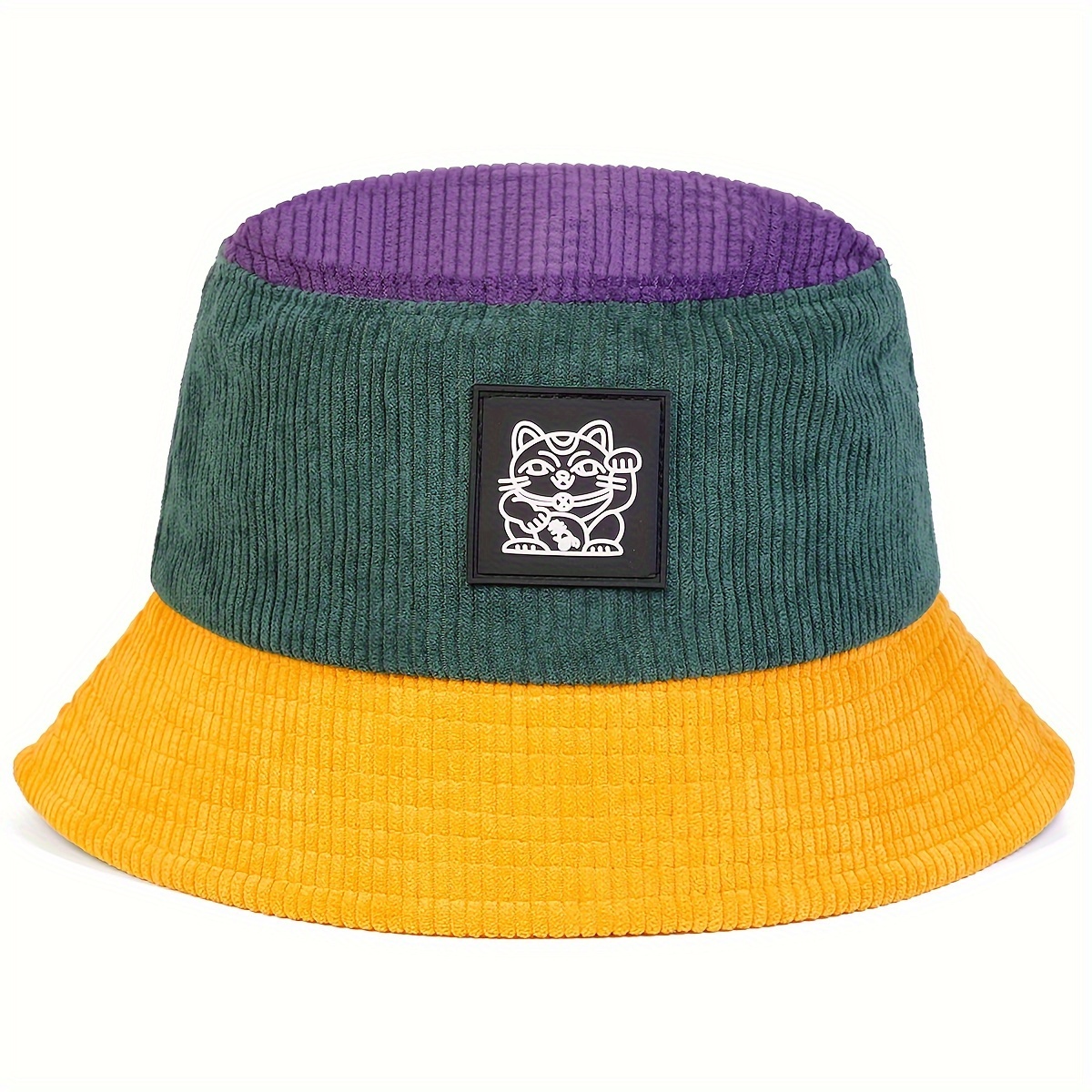 TEMU Men's Maneki Neko Bucket Hat Outdoor Sun Protection Casual   For Spring Autumn Travel Beach Party - 100% Polyester Funky Style With Slight Stretch, Hand Wash Only