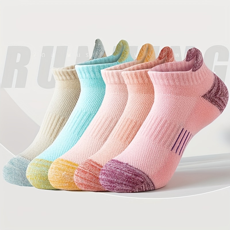 TEMU 5 Pairs Colorblock Athletic Socks, Comfy & Breathable Unisex Ankle Socks, Women's Stockings & Hosiery