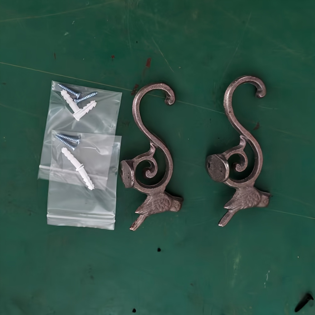 TEMU 3d 2pcs Cast Iron Bird Hooks, Heavy-duty Vintage Wall Hooks For Hanging Coats, Bags, Keys, Rustic Garden Decor For Outdoor Patio Fence
