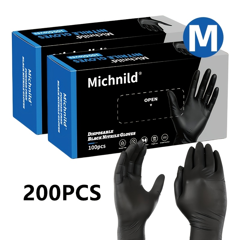 50/100/200 Black Disposable Gloves, Nitrile Powder-free Gloves Suitable For Cleaning, Kitchen, Home, Tattoo, And Care, Durable Gloves, 4mil