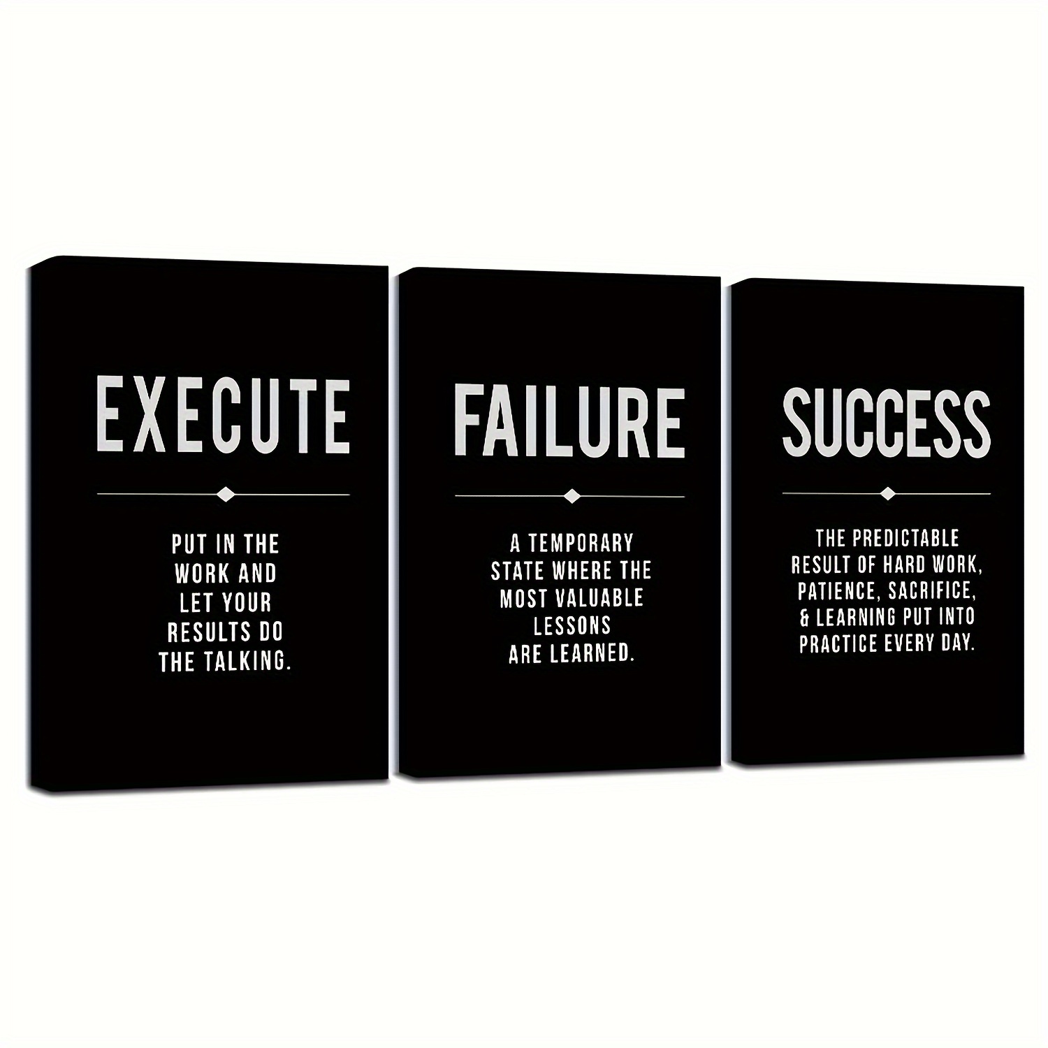 

3pc Framed Canvas Wall Art Success Quote For Office, Black Large Positive Motivational Poster, Set Of 3, Execute Failure Definition, Inspirational Print, 12x16inchx3pcs, 16x24inchx3pcs