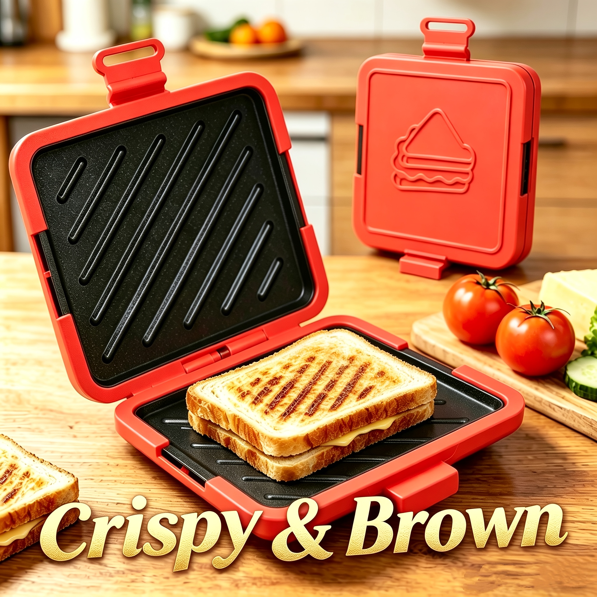 TEMU Sándwichera para microondas, de desayuno con placa de parrilla antiadherente, no necesita electricidad, inalámbrica, ahorra , rápida, para