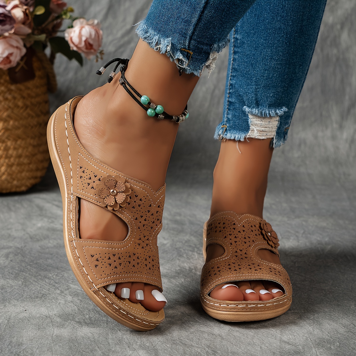 vrouwen   wedge slide sandalen bloemen decor zachte   zomerschoenen casual comfortabele buitenshuis slides 36   11