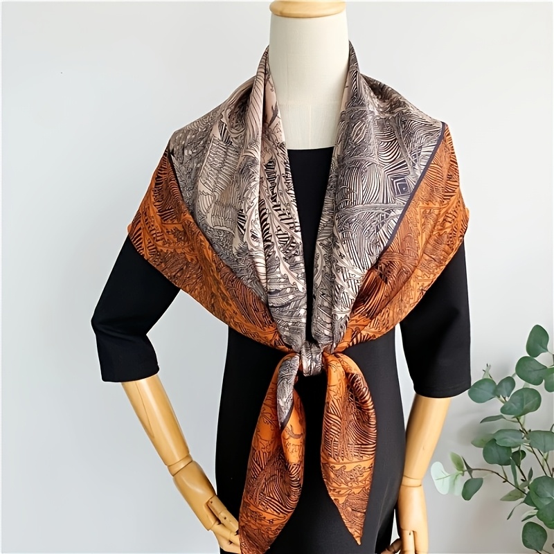 An Elegant 100% Silk Scarf for Women - Mature Style, Decorative Square Scarf, Craftsmanship, Dry Clean Only, Resistant to Deformation, Printed with a Scenic Landscape Pattern, Suitable for Outings - a Refined Featherless Shawl