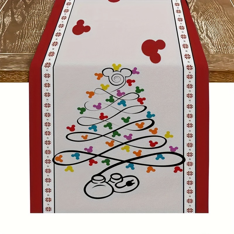 

Christmas Cheer Table Runner - Festive Tree & Polka Dot Design, Durable Polyester, Perfect For Holiday Dining & Decor