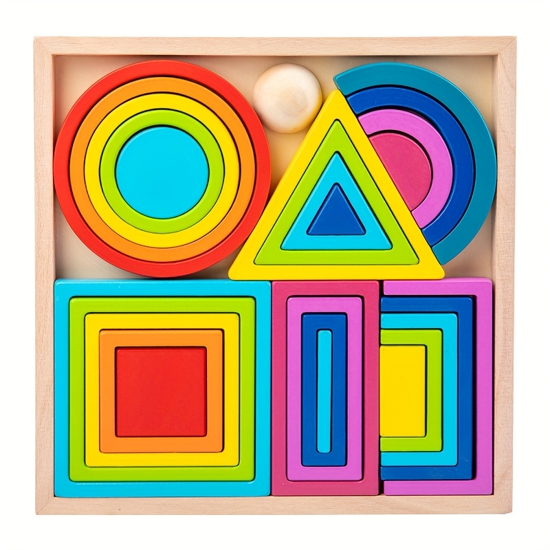 TEMU Wooden Rainbow Puzzle | 6 Shape Combinations | Shape Color Sensory | Puzzle Toys | Toys | Stem Autism Development Toys | Toys For Boys | Weird