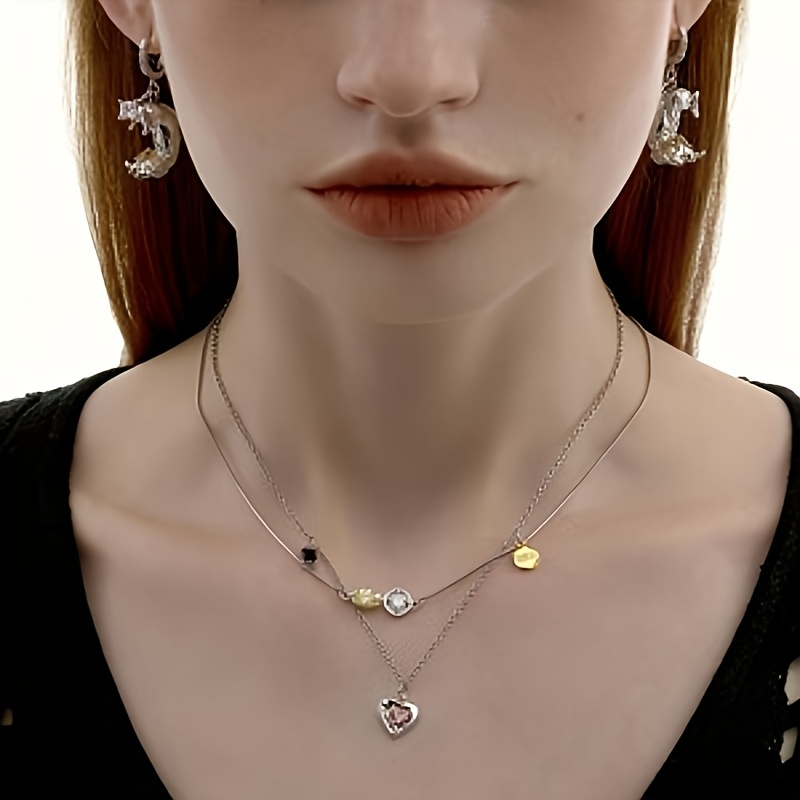 Vintage-style Double-layer Heart-shaped Collarbone Chain Necklace