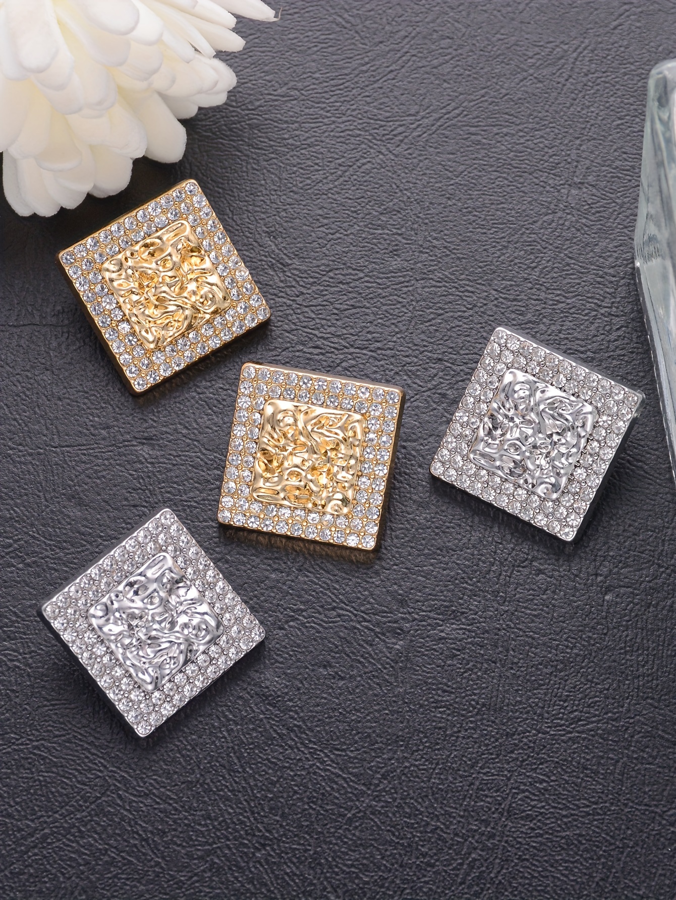 4pcs elegant square   buttons zinc alloy striped design for diy coats jackets shoes bags details 4