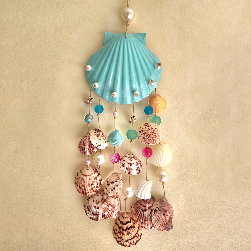 TEMU Seashell Wind Chime: The Sound Of A Coastal Beach, A Zen Garden Decoration, Made With Scallop Shells And Glass Beads, An Ocean-themed Wind Chime