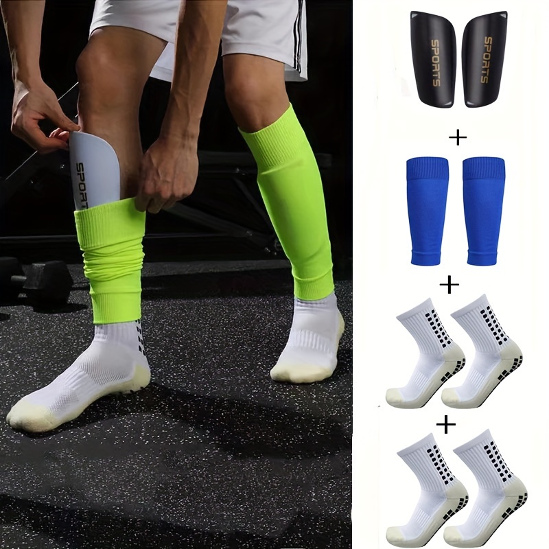 

1 Set Unisex Soccer Gear For Adults, Non-slip Professional Mid-calf Football Socks With Elastic Leg Sleeves And Protective Shin Guards, Sports Safety Equipment Set For Outdoor Activities