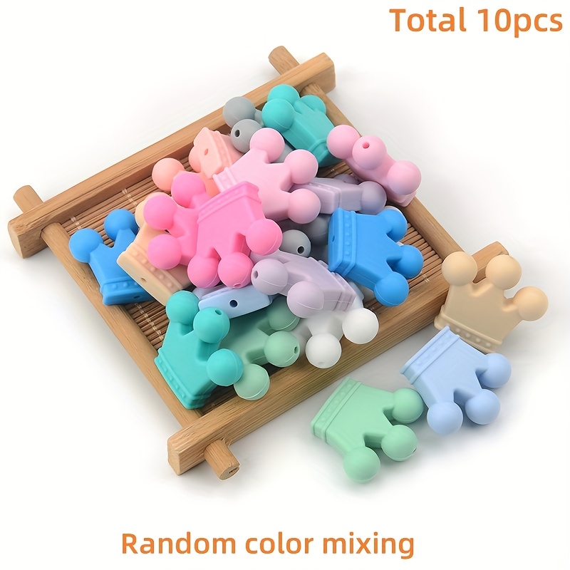 TEMU Lot de 10 perles en silicone multicolores de couronne, rose, vert, blanc, violet, bleu, mélange de couleurs aléatoires - Kit de fabrication de