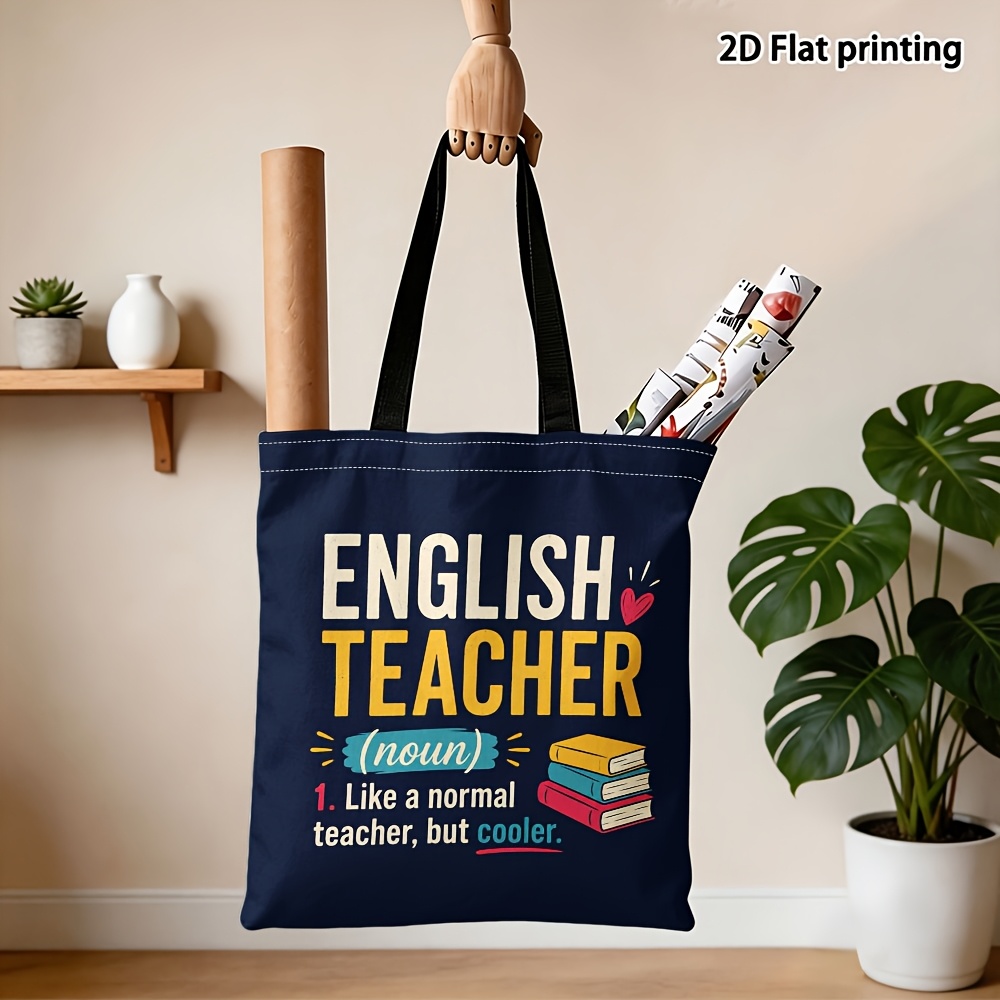 TEMU Bolsa tote para mujer con estampado de profesora de inglés, adecuada para , viajes y gimnasio - Bolso de minimalista reutilizable con libro de
