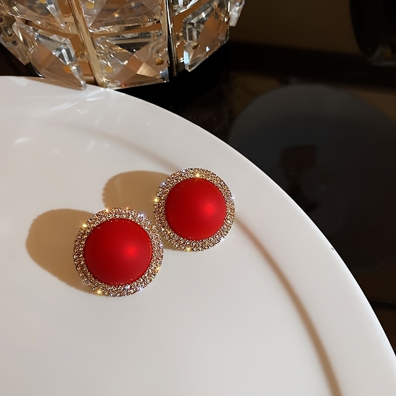 TEMU 1 Par Elegantes Aretes de Diamantes de y Perlas de , Diseño Individual, Aretes Redondos de Moda, Joyería para Mujer, Regalo para Todo Tipo de