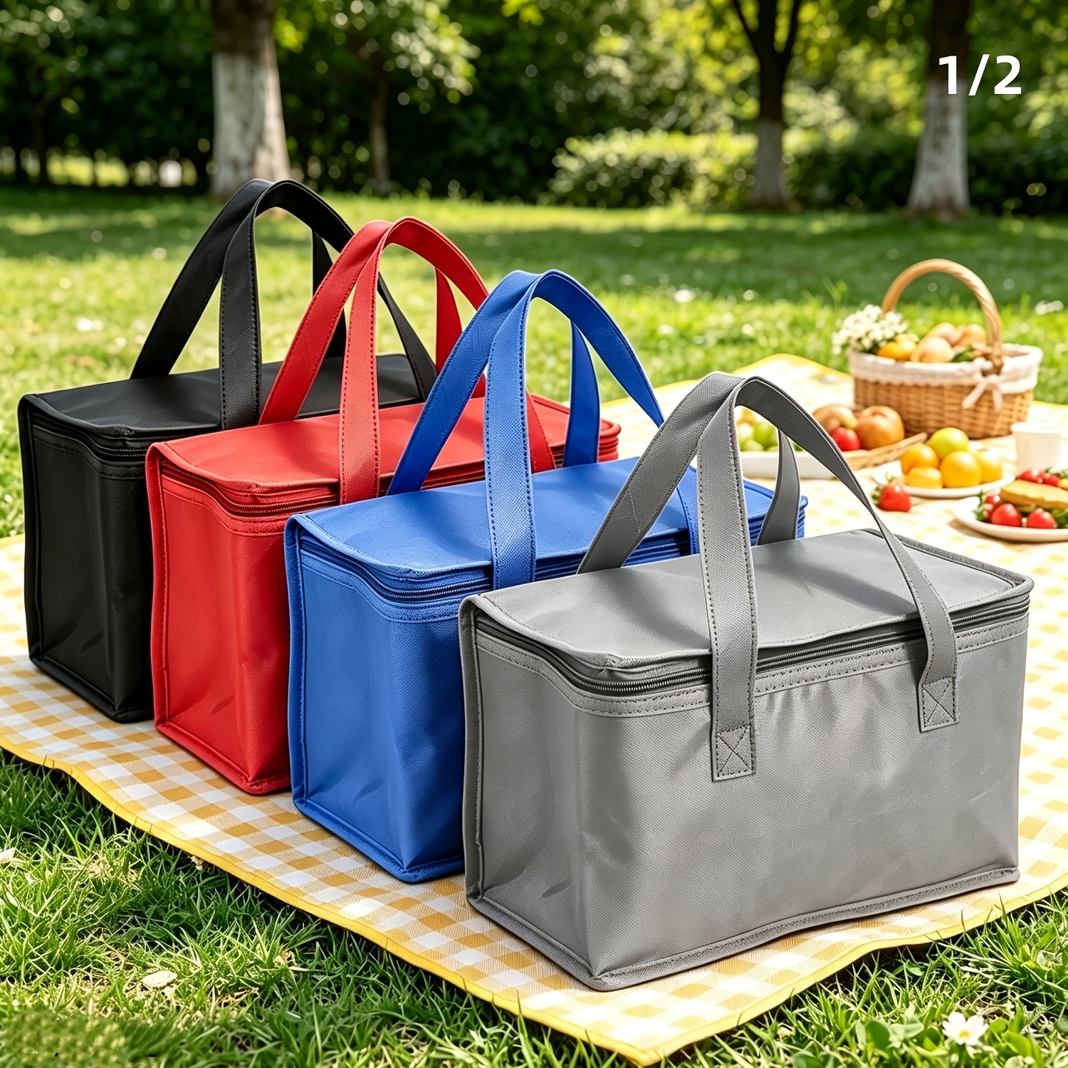 1 szt./2 szt. torba na lunch z włókniny wielokrotnego użytku, składana przenośna torba na lód na kemping, wyściełana folią aluminiową, odpowiednia do torb termicznych na lunch na zewnątrz, torb do przechowywania świeżości, torb do zakupów, piwa i napojów, torb termicznych, bez kontaktu z żywnością