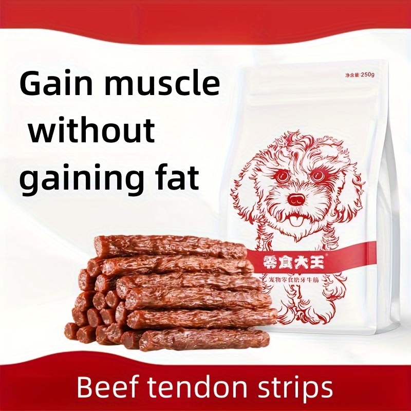 TEMU Net Weight 8.8oz/0.55lbs Dog Supplies Dog Snacks Beef Tendon Dried Beef Tendon Strips Dog Training Chew Stick Snacks Teething Snacks