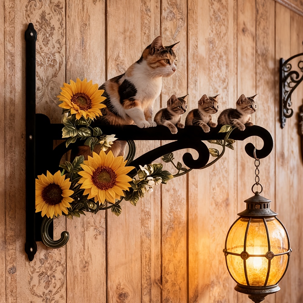 TEMU "calico Cat And Kitten With Sunflowers" Wall Hanging-a Decorative, Double-sided Printed Metal Wall Hanging, Hanging On And In Gardens. Used To