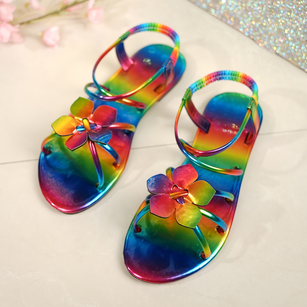 women' flat sandals colorful Temu Canada