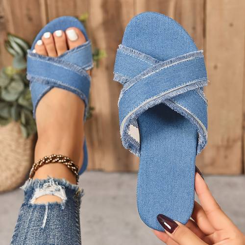 fashionable womens denim slippers summer flat suitable for indoor and outdoor wear and autumn women shoes