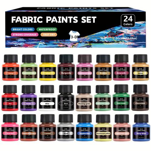 item picture 24 color fabricsetwith 2 brushes 0 85oz textile pigment suitable for crafts t shirts shoes jeans use gift craft supplies vibrant color palette plastic brush