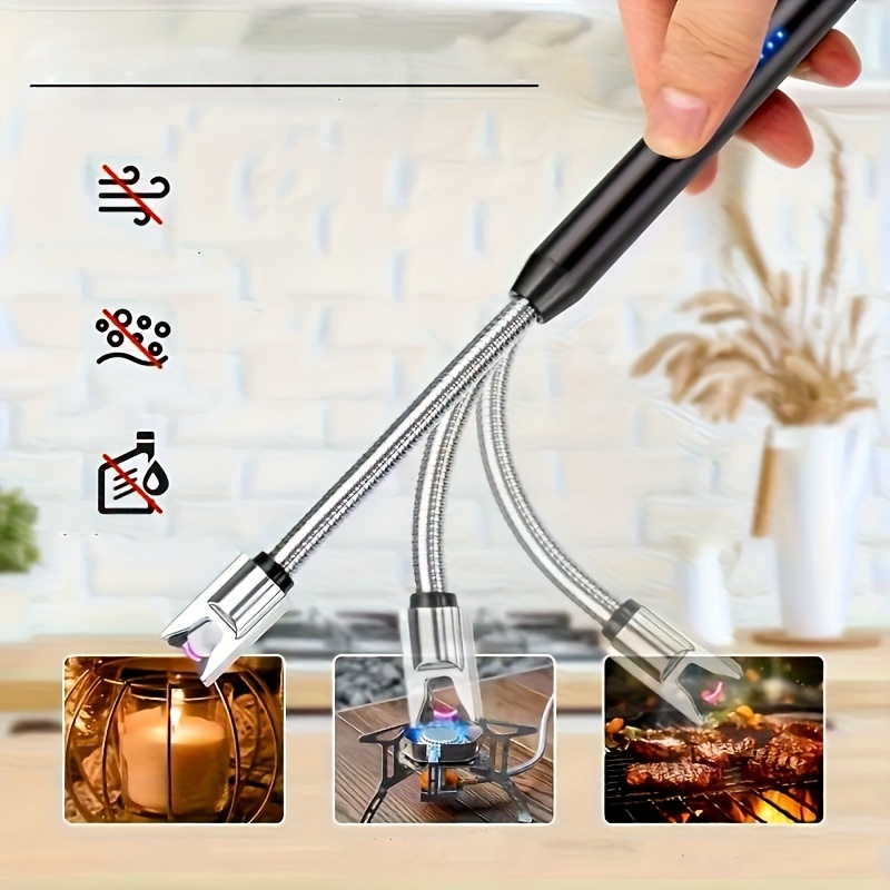 USB Greito Įkrovimo Ilgalaikis Impulsinis Uždegiklis | Išplėstas Šilumą Atsparus Metalinis Korpusas | Daugiafunkcis Uždegimo Lazdelė Lauko Stovyklavimui/Avarinėms Situacijoms/Virtuvės Dujinėms Viryklėms/Aromaterapijos Žvakėms | Nešiojamas Saugus Įkraunamas Žiebtuvėlis, Dujinės Viryklės Uždegiklis