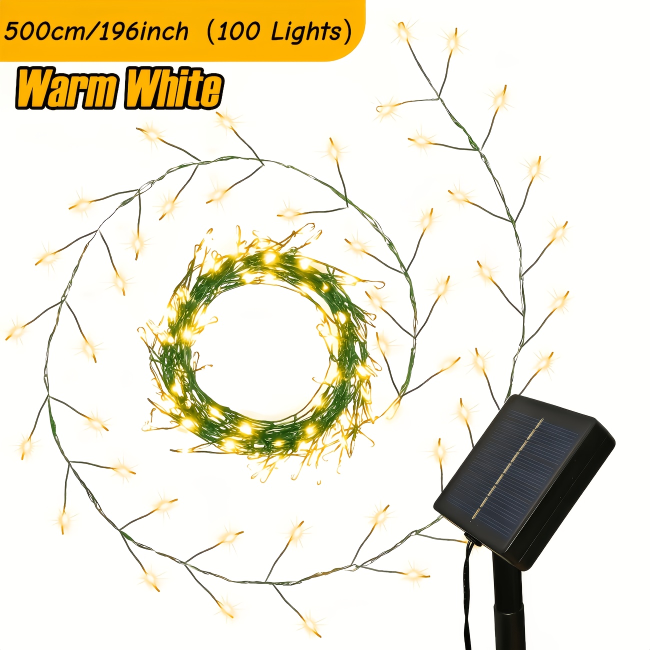 TEMU 1pc Solar Light, Fairy Light, 8 Lighting , 11m/8m/5m/3.5m Suitable For Courtyards, Parties, Camping, Gardens, Backyards, Outdoor Courtyards,