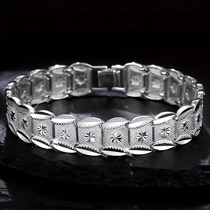 

Stylish 925 Sterling Silvery Wide Bracelet With Euro Coin Design, Suitable For Men And Women, 12mm Wide Coin Design, Hypoallergenic, Suitable For And , Ideal Christmas Gift