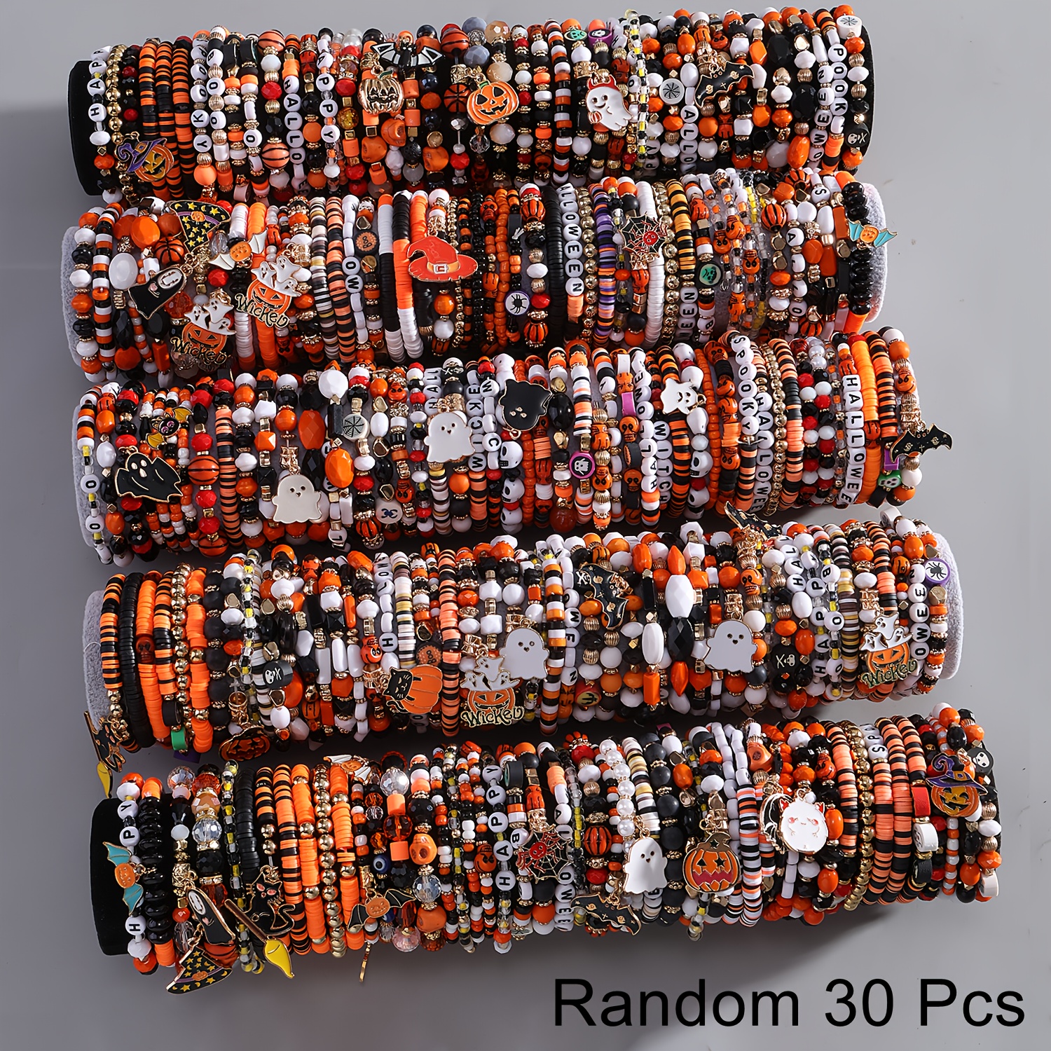 TEMU Random 10//30pcs Set Halloween Cool And Unique Skull, Spider Web, Pendant Bracelet, Fashionable Stretch Bracelet For Women, Holiday Celebration