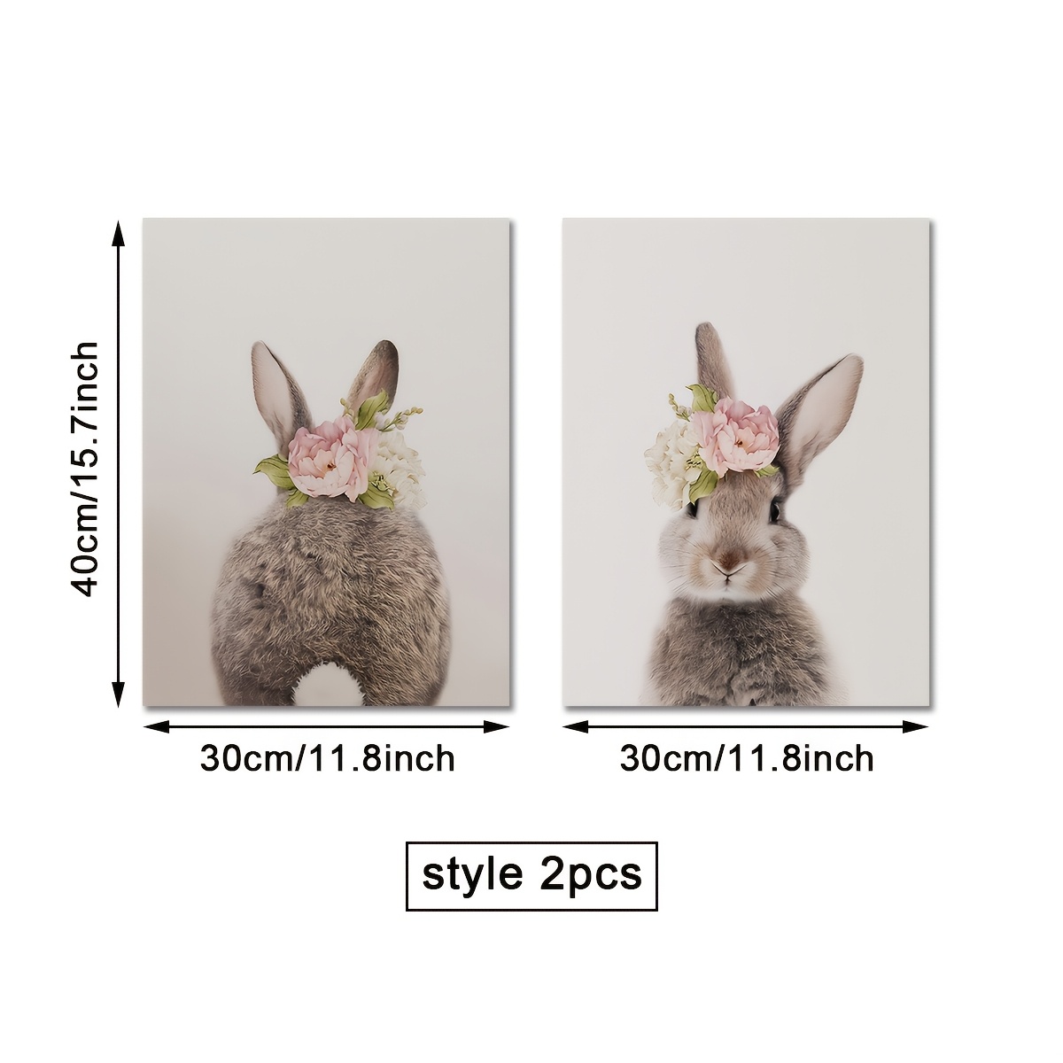 Image of 2d 2pcs Rustic Bohemian Contemporary Bunny Canvas Wall Art Set, Frameless Woodland Animal Posters For Home Decor, Indoor Easter Themed Artwork For Living Room And Bedroom