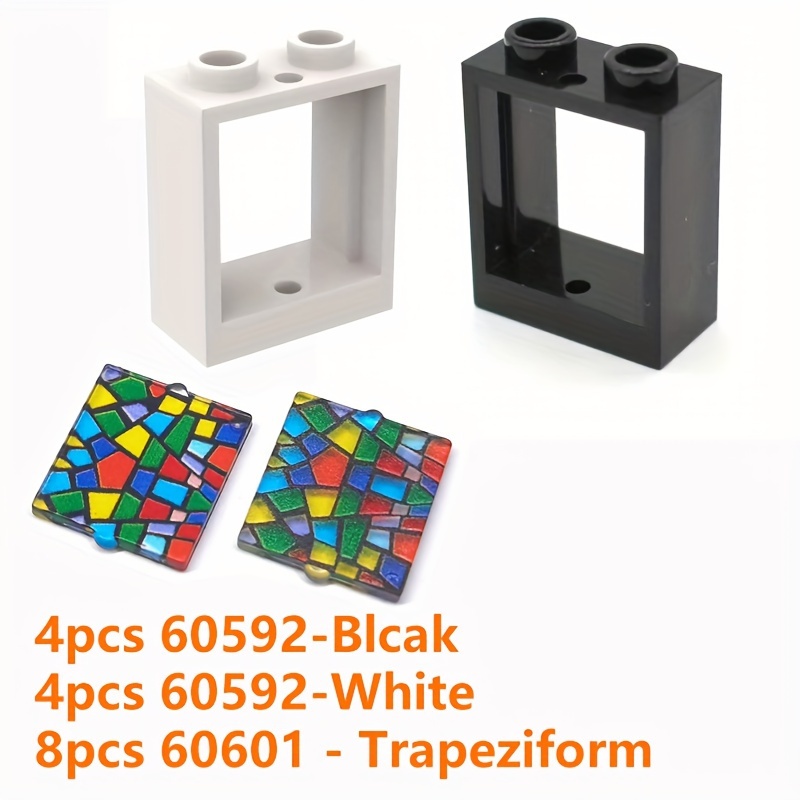 Image of Set Of 16 Small Building Block Pieces, Featuring Colorful Plastic Window Frames That Fit 1x2x2 Dimensions, Compatible With Houses And Church , Showcasing Vintage Geometric Patterns And Floral Designs