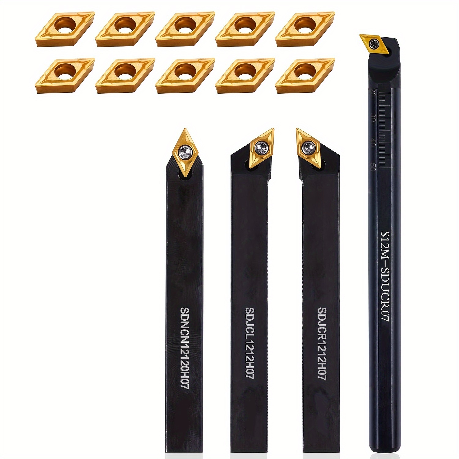 TEMU Kit de 14 piezas de herramientas de torneado de torno de índice, vástago de 1/2" (12 mm), 4 portaherramientas de torno de metal insertos de para
