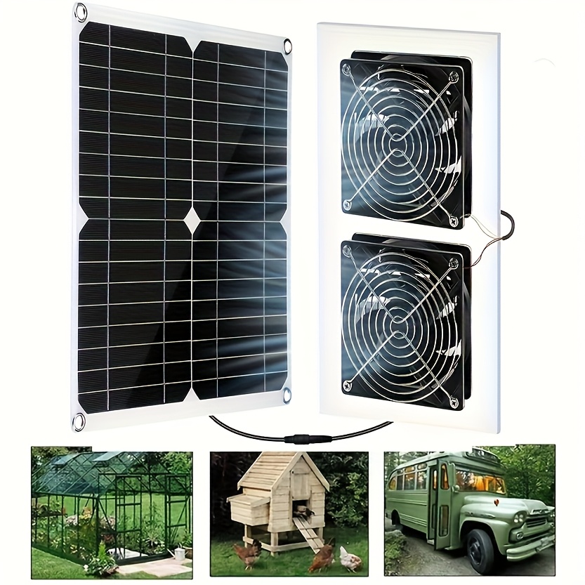 TEMU Solar Panel, Solar Fan Set, 30w, 10-inch Cable, Dual Metal Shell, Suitable For Small Chicken Coops, Greenhouses, Sheds, Pet Houses, Window Ventilation 17596449120705