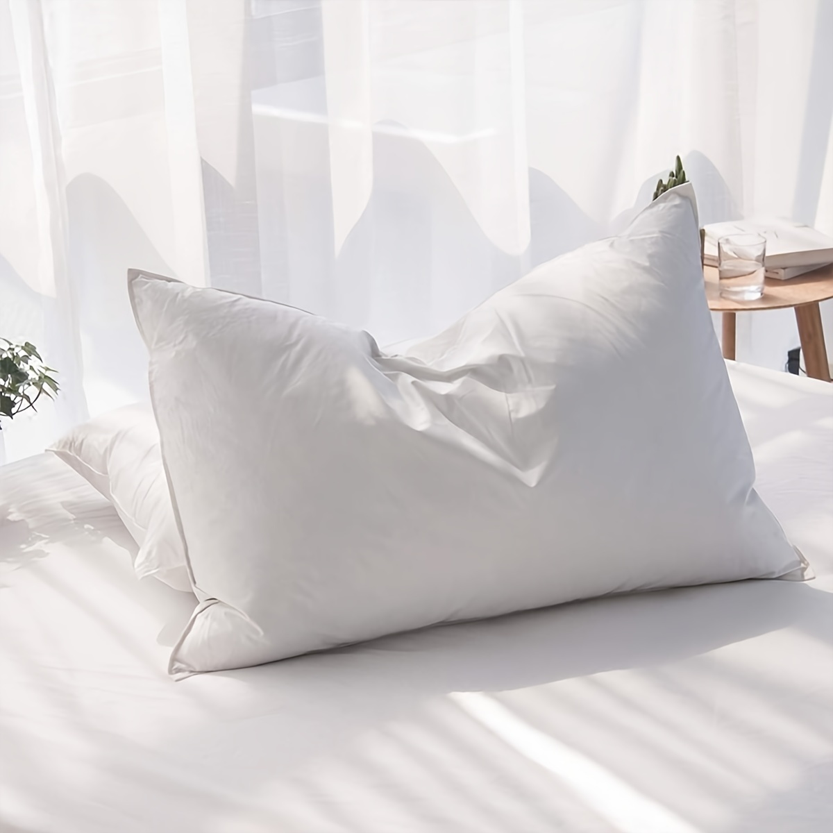 

Deluxe Goose Down Pillow, Feather Pillows, Queen Bed, Hotel Quality Plush Pillow, Fluffy Bed Pillows For Sleeping, , Cover Fluffy Support Fill Polyester For Back, Stomach, Side Sleepers.