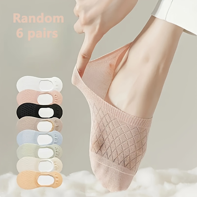 E-shop 6 Paar Damen Socken - Uni-Farben (Beige, Hellblau, , Rosa, Lavendel, Weiß), Atmungsaktive Unsichtbare Bootsocken für formelle Anlässe, Weicher