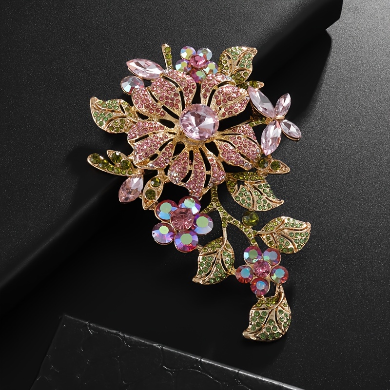 

1 Piece/set Of Exquisite Shiny Colorful Crystal Rose Flower Brooch For Girls Evening Outfit Pin For Ladies Wedding Fashion Accessories