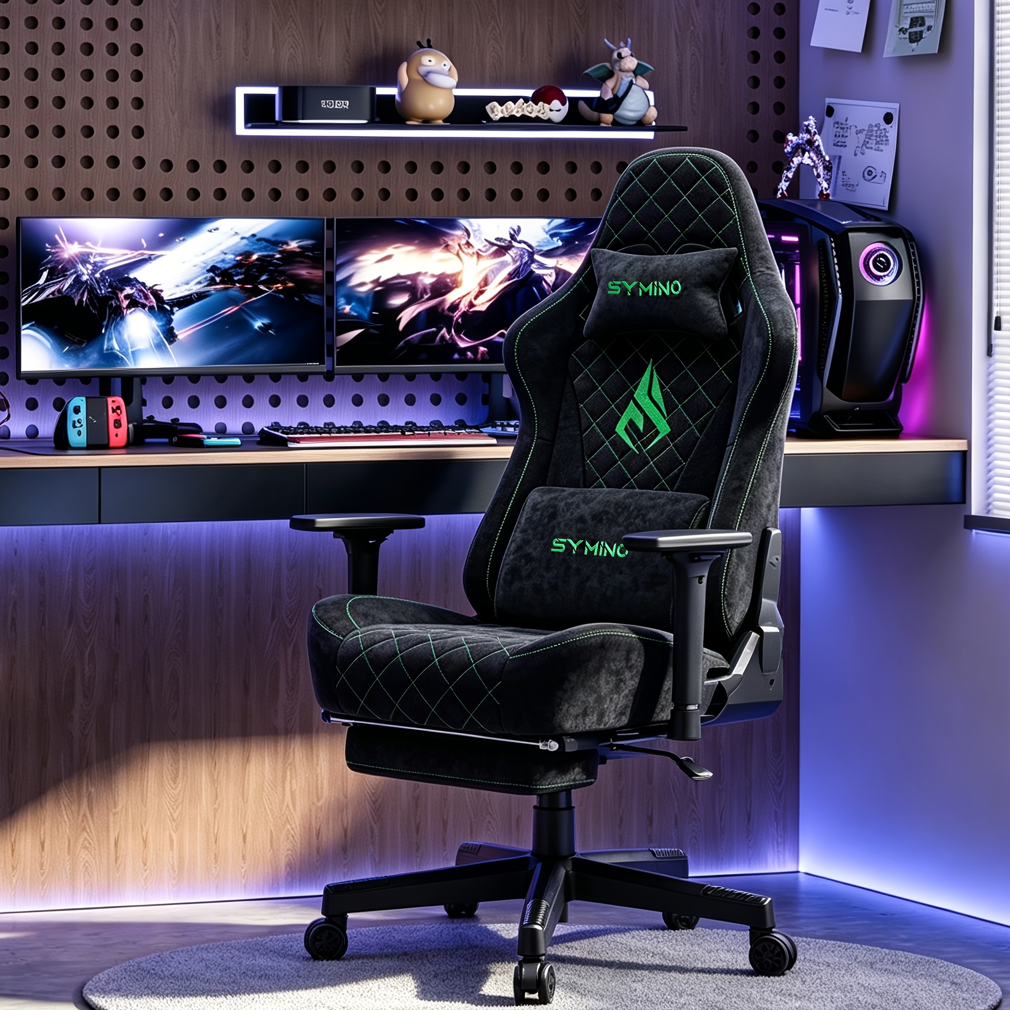 1pc Symino Comfortable Gaming Chair Faux Leather Adjustable Soft Cushion Height Adjustable Suitable For Office Home Gaming Black, Grey Office Furniture