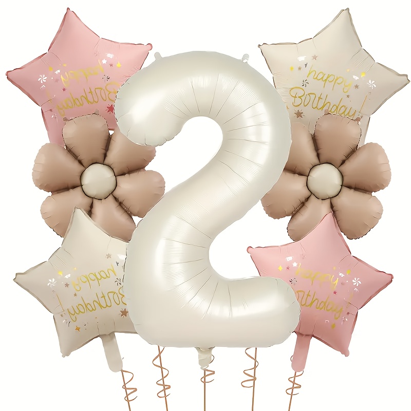 7pcs Flower Birthday Foil Balloon Set Suitable For Birthday Parties, , And Home Decorations