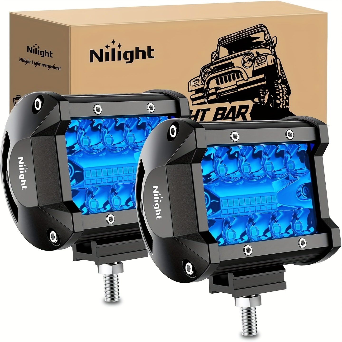 TEMU Nilight 4 Inch Led Red Light Triple Row 2pcs 60w For Utv Van Boat Tractor Lights, Without Battery