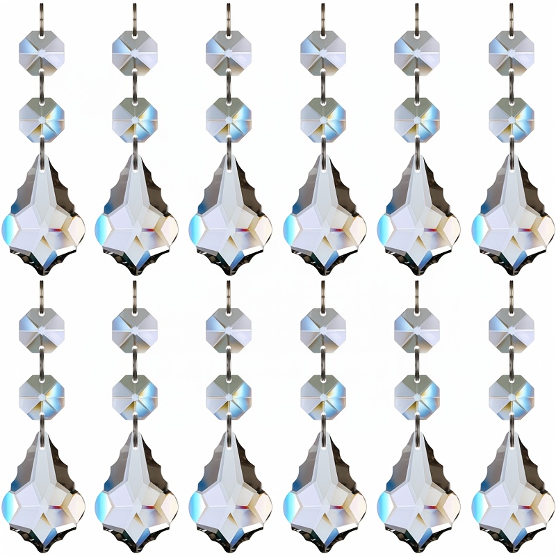 TEMU 12pcs Crystal Maple Leaf Chandelier Prisms With Hanging Glass Crystal Beads, Suitable For Home, Candlesticks, Parties, And Christmas Tree