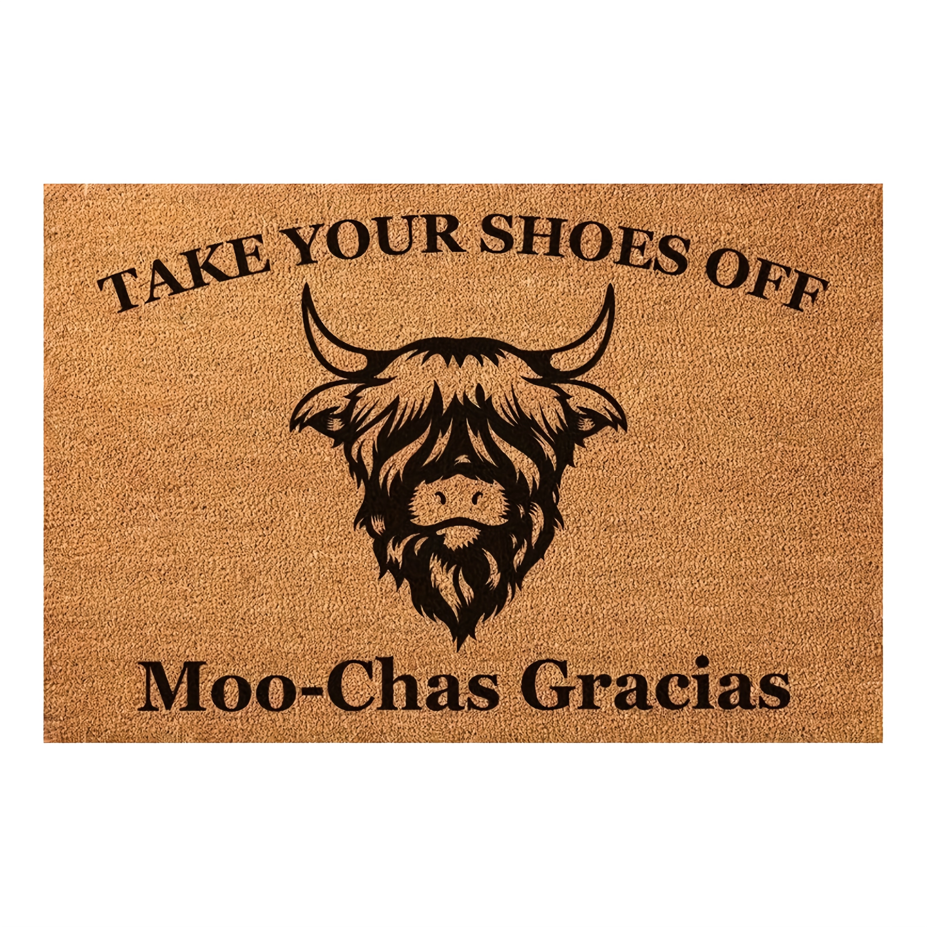 product one piece of personality and brightness luxurious flannel door mat humorous door mat highland cow     welcome home decoration door mat suitable for living room balcony bathroom kitchen