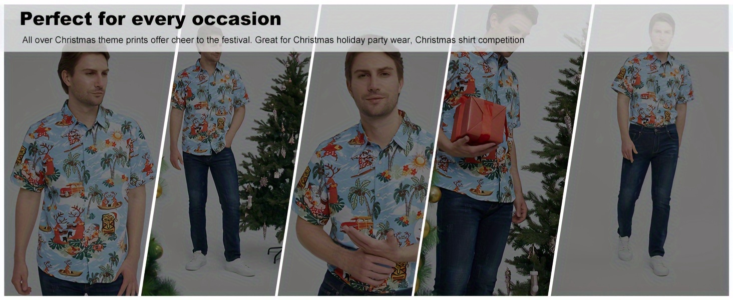 T-shirt De Noël Moche Pour Homme - Chemise De Noël Hawaïenne Boutonnée