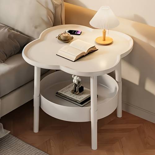 thickened flower shaped plastic side table with double storage rack round coffee table for bedroom or study decoration great for organizing cups mugs and small items bedroom decorative table two tier rack thickened utility rack