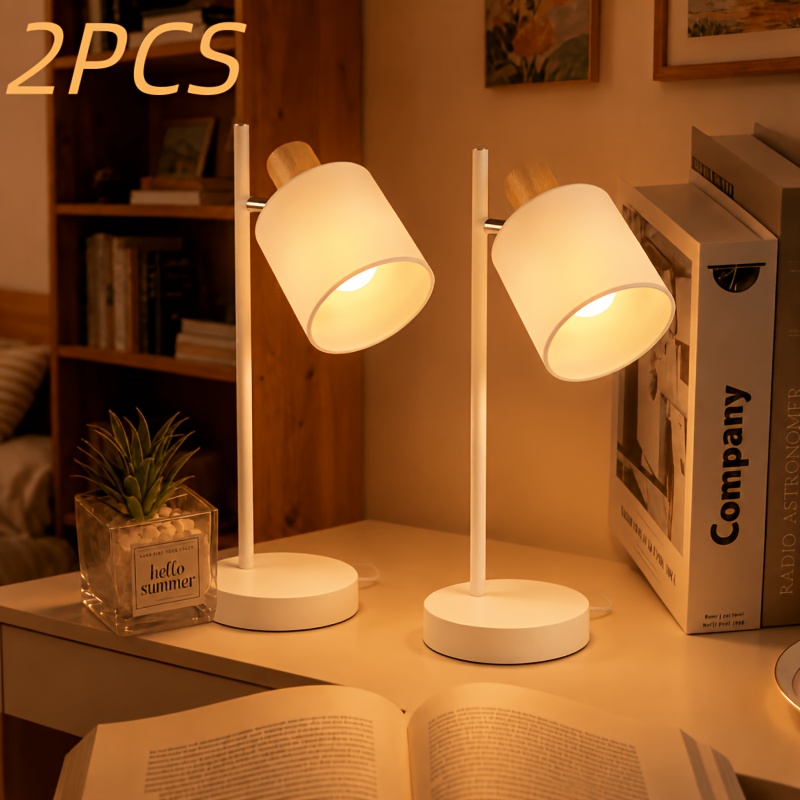 Image of 2pcs Vintage Bedside Lamp Swivel E14 Office Lamp With White Fabric Shade | Table Lamp Suitable For The Bedroom, Study, Or Living Room (bulb Not Included)