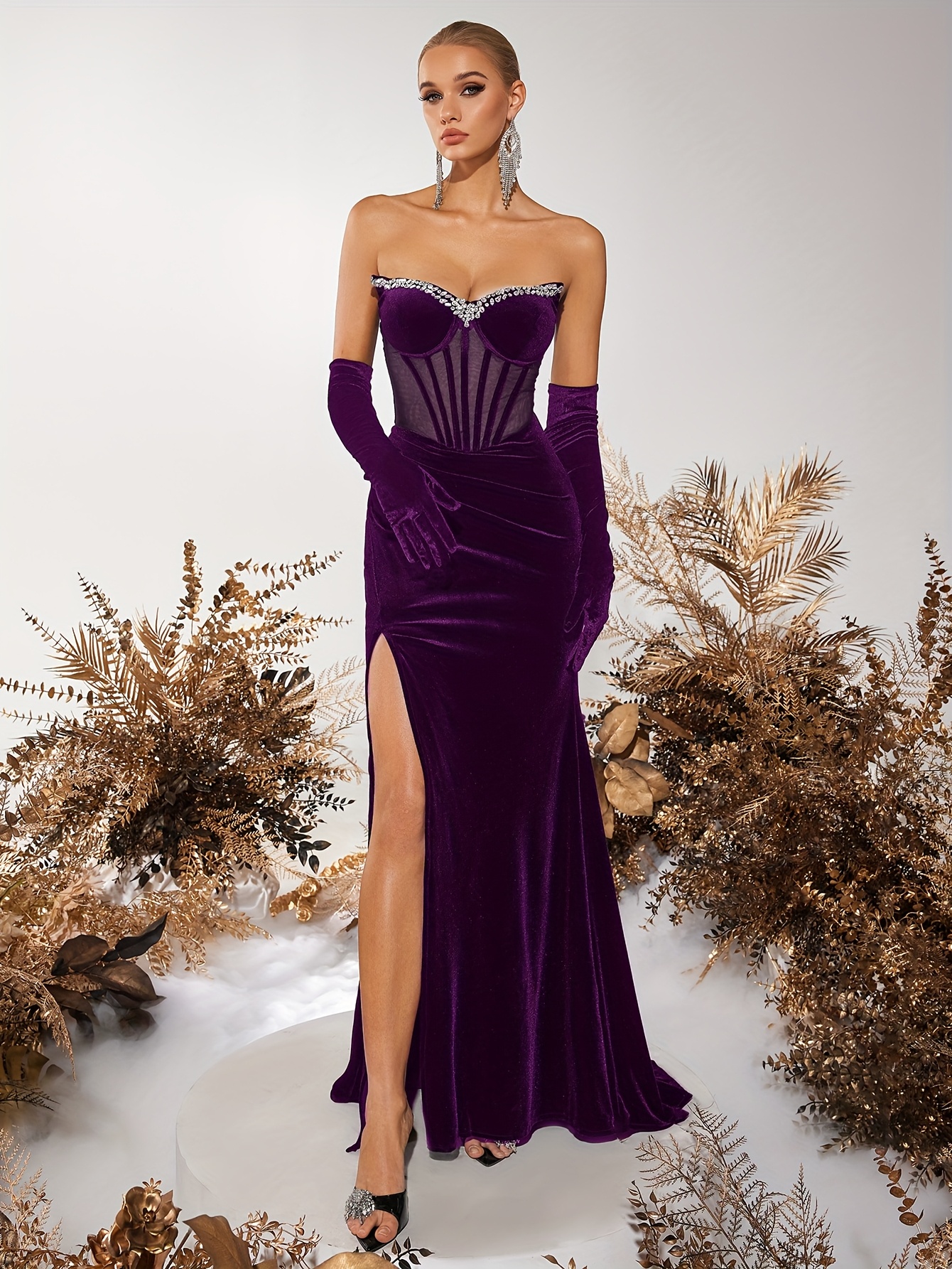 how to make an asymmetrical dress Anastasia Velvet Formal Dress And Gloves Set main image 1