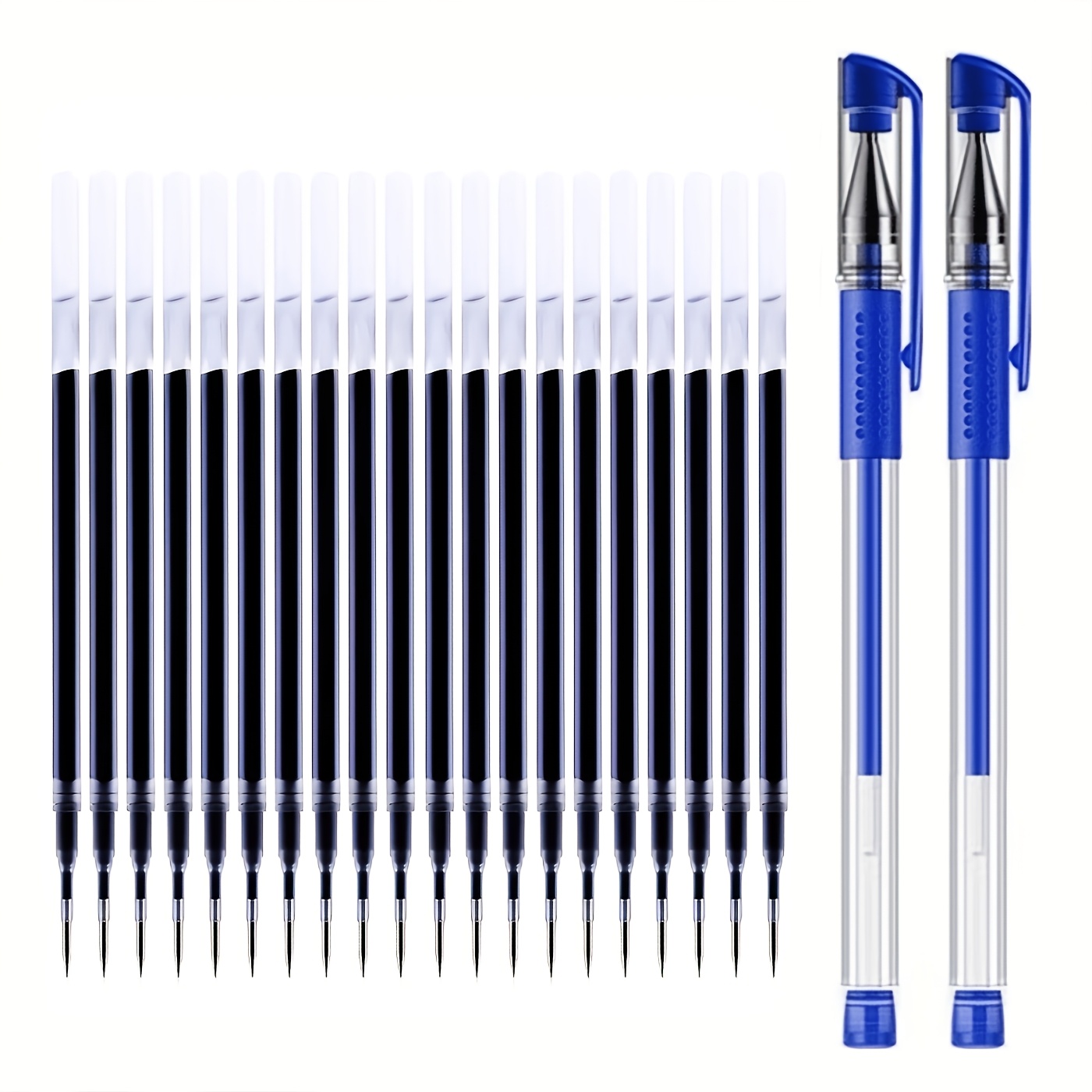 TEMU Ensemble de grande capacité 22 pièces, pointe fine de 0,5 mm avec 2 stylos et 20 recharges, encre bleue, prise en main confortable et séchage