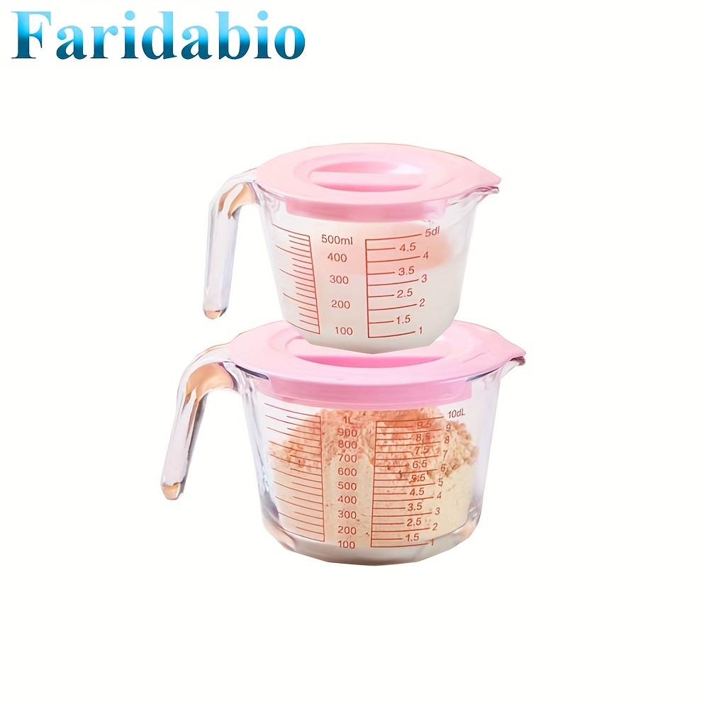 

2pcs Faridabio Verres à Mesurer avec Couvercles, 500ml (16/32 oz) Nesting Kitchen Liquid Measuring Jugs, Micro-ondes, avec Poignée pour la Cuisson