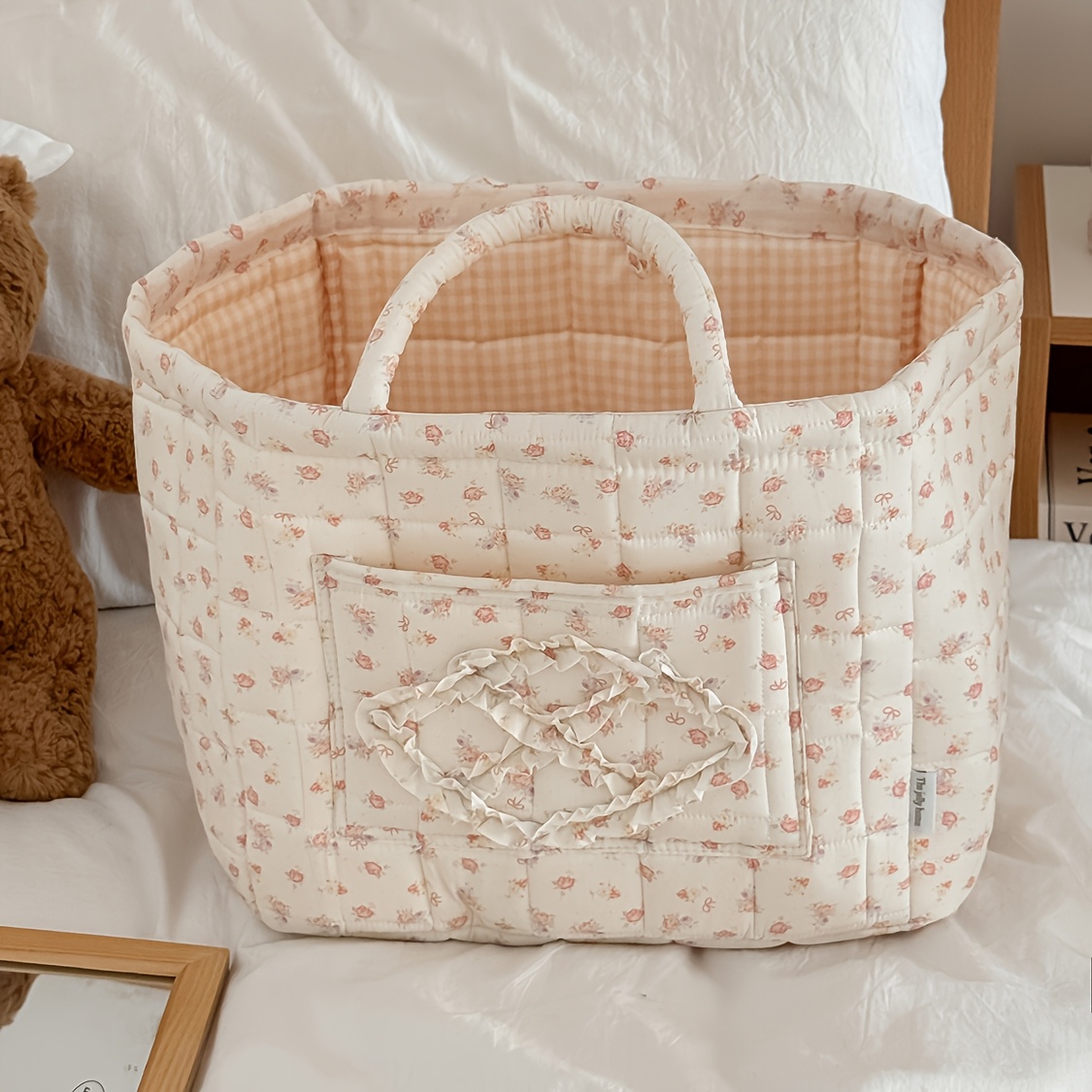 Image of [storage Basket] Rose Series Storage Basket Large Capacity Foldable Fabric Storage Basket Clothing And Miscellaneous Items Handheld Storage Basket, Shelf Baskets