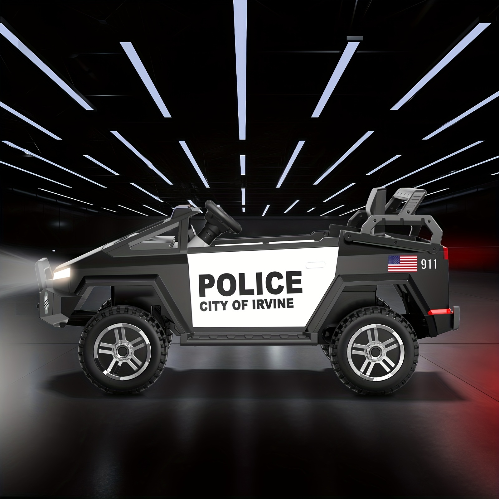 24V Youngsters' Remote-Controlled Police Car with Remote Control, Alarm, Flashing, Music, Spring Suspension, Suitable for 3-8-year-old Girls and Boys' Birthdays or Various Holiday Gifts