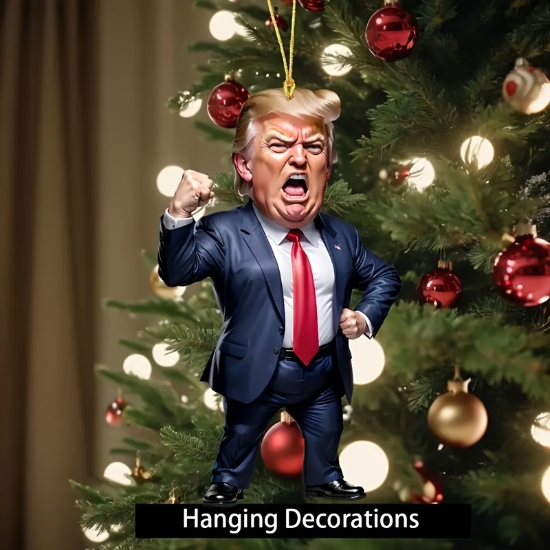 Carro de acrílico e enfeite de árvore de Natal inspirados em Trump