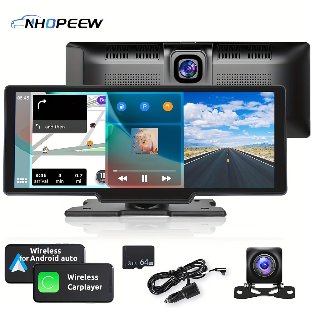 

9.3" Hd Ips Screen Car Radio With Dash Cam, Front/rear View Camera, Loop Recording, , Navigation, Aux/fm Transmitter For Auto With Nhopeew Portable Car Stereo Wireless Carplayer