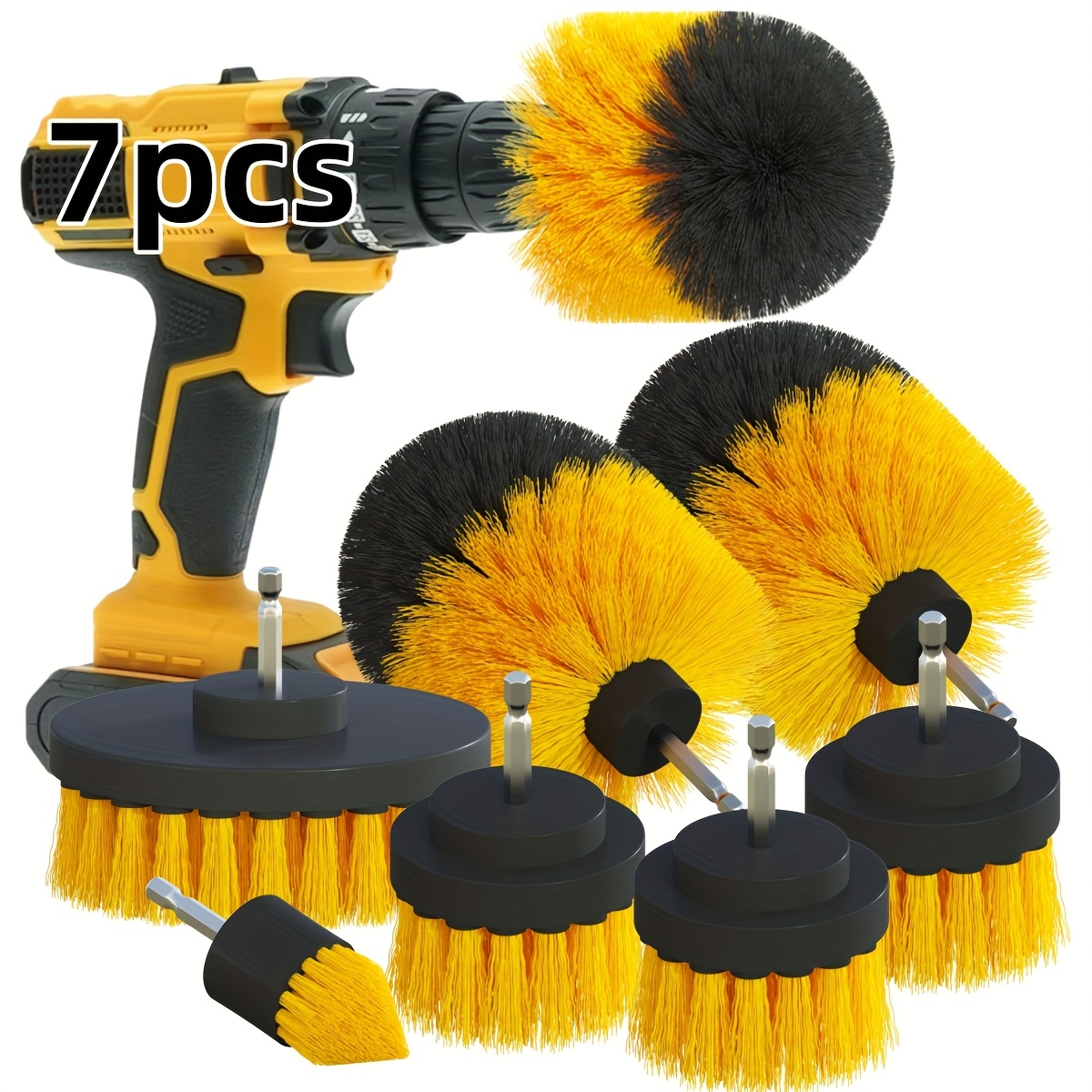 E-shop 7-teiliges Bohrbürsten-Set - Inklusive Bürsten und Pads für die Außenreinigung, Badezimmer, Toiletten, Küchen und Fahrzeuge - Vielseitige